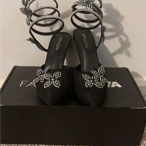 Fashion Nova Black and White Beaded Heels